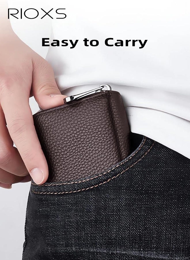 ريوكس محفظة رفيعة للغاية متعددة الوظائف للجنسين مع حماية RFID وفتحات متعددة للبطاقات وجيب للنقود المعدنية وحامل بطاقات صغير الحجم مع 9 فتحات للبطاقات وفواصل، جلد بني محبب - إكسسوار أساسي للاستخدام اليومي، 11*8*2 سم - Image 5